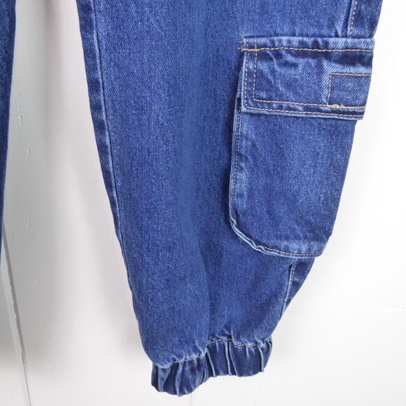 Forever 21 Denim Jogger Pants Womens SZ S Cargo Pockets High Rise Elastic Waist - Picture 7 of 16